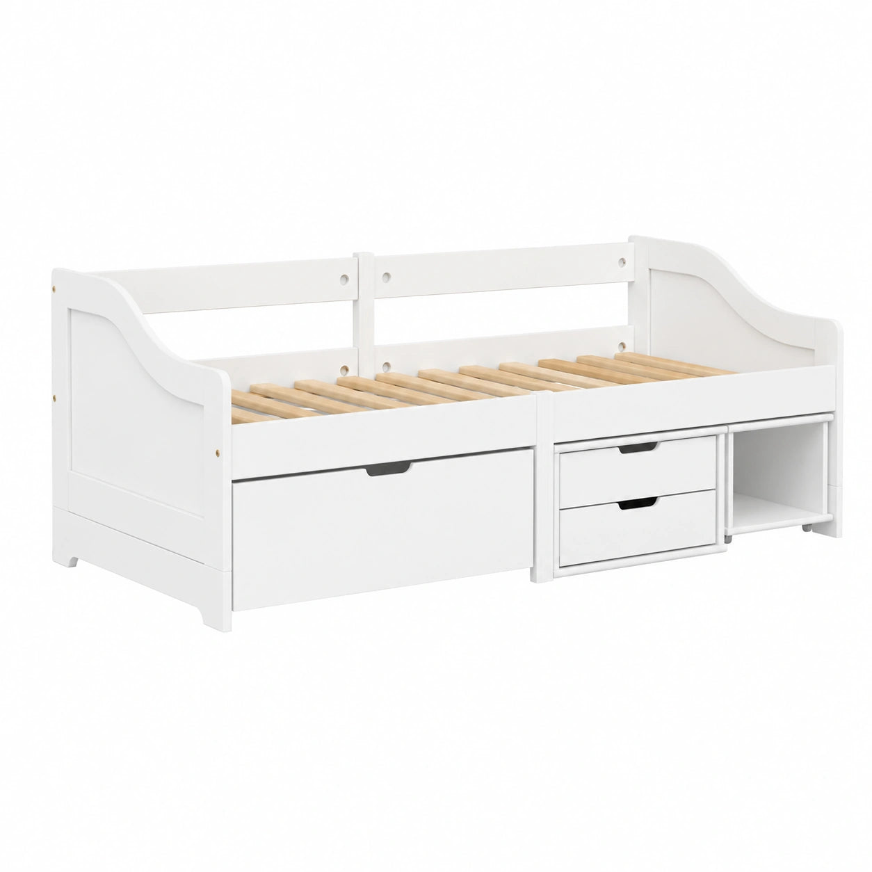 Cama Nido Blanca de Madera de Pino con Cajones, 90x200 cm