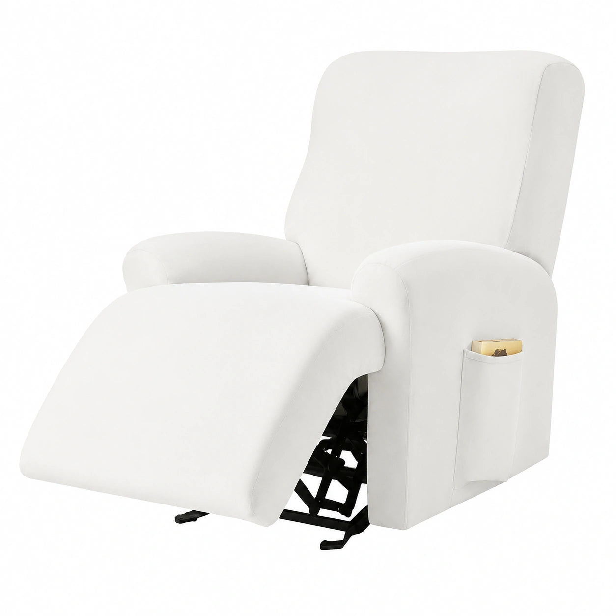 Funda Elástica para Sillón Relax de Terciopelo con Bolsillos Laterales, 4 Piezas, Antideslizante y Lavable, Color Blanco