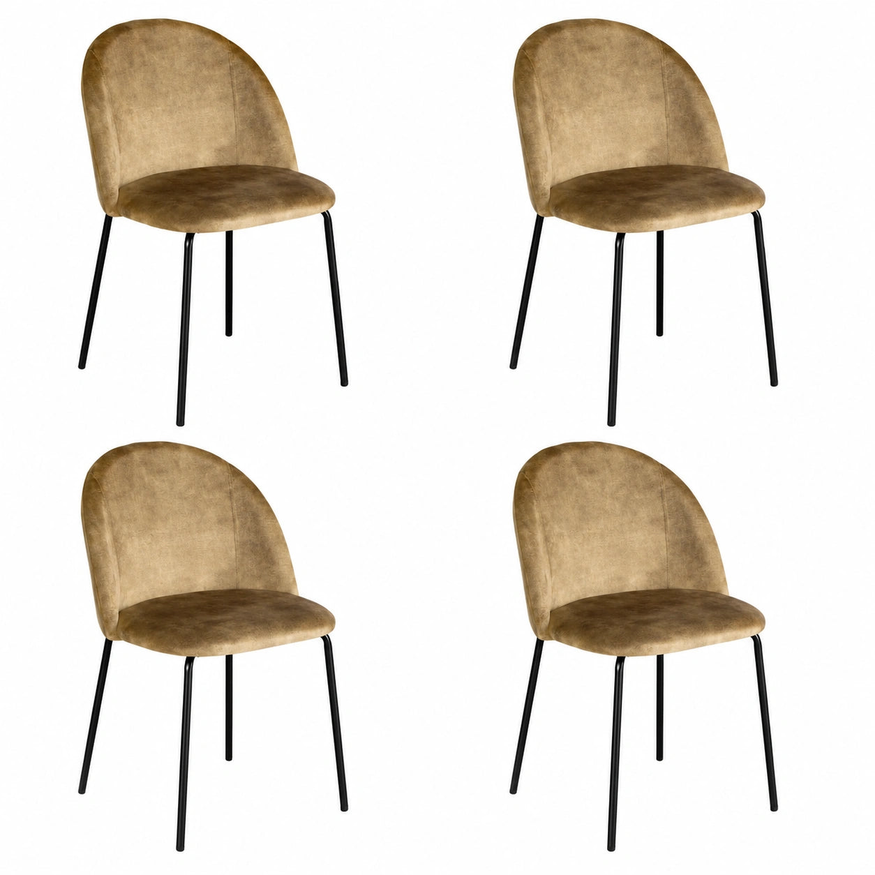 Conjunto de 4 Sillas de Comedor Gina de Terciopelo Verde con Diseño Ergonómico y Patas Metálicas Negras