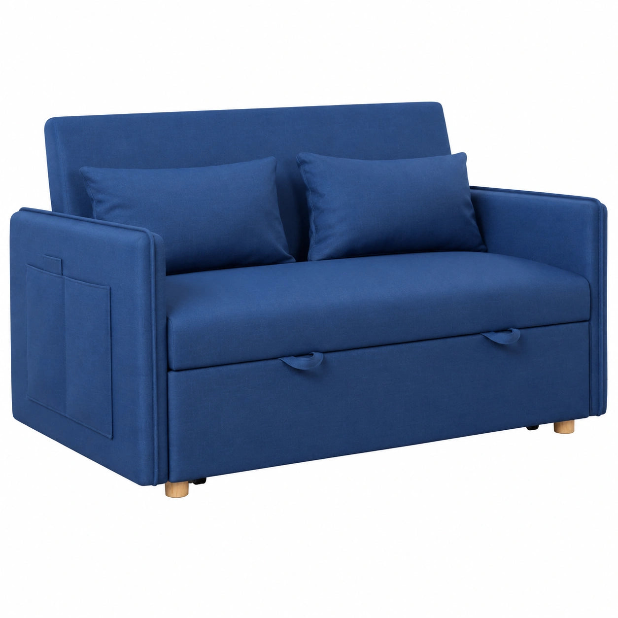 Sofá Cama 2 Plazas Azul Marino con Respaldo Ajustable y Almohadas, Convertible a Cama 120x190cm, Soporta 240Kg