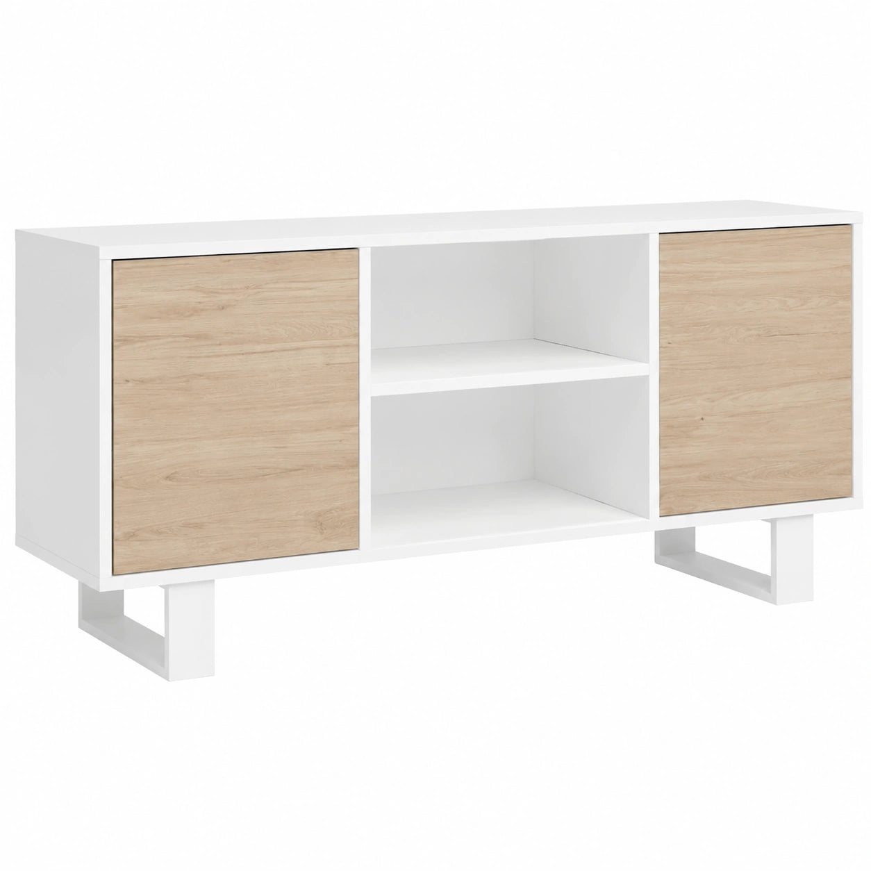 Mueble de TV Wind 140cm, 2 puertas, blanco/roble, para sala de estar
