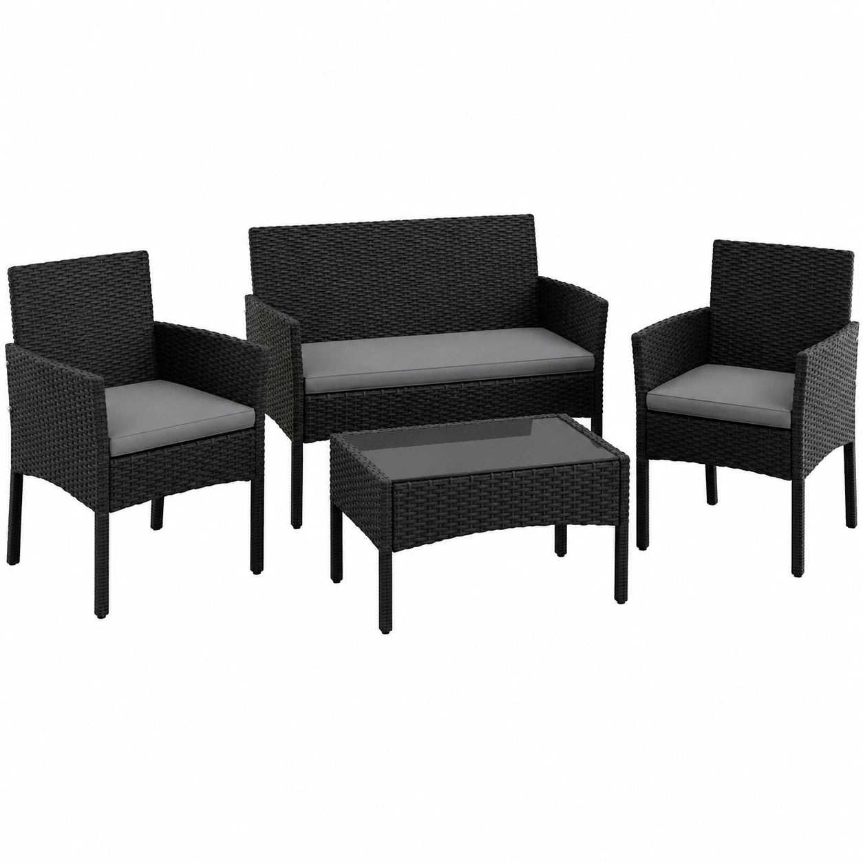 Conjunto de Muebles de Jardín de Ratán de 4 Piezas con Sofá y Cojines