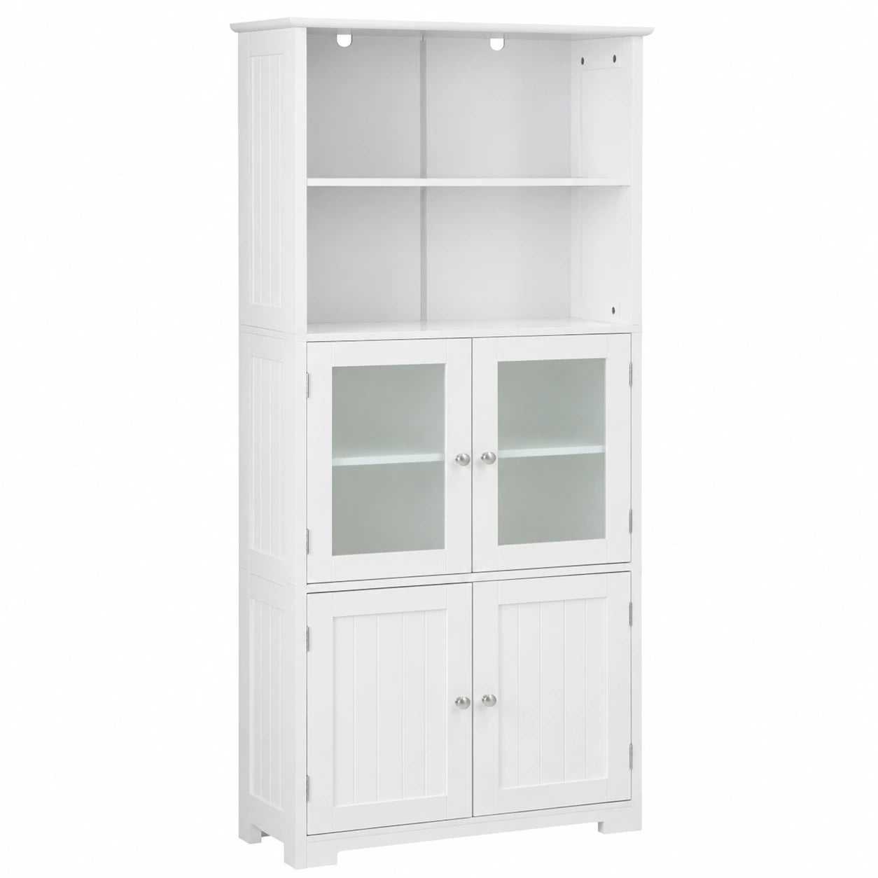 Armario Alto de Almacenamiento GIANTEX, Gabinete con Puerta y Estantes Ajustables para Baño, Cocina y Sala, 60x30x163 cm, Blanco
