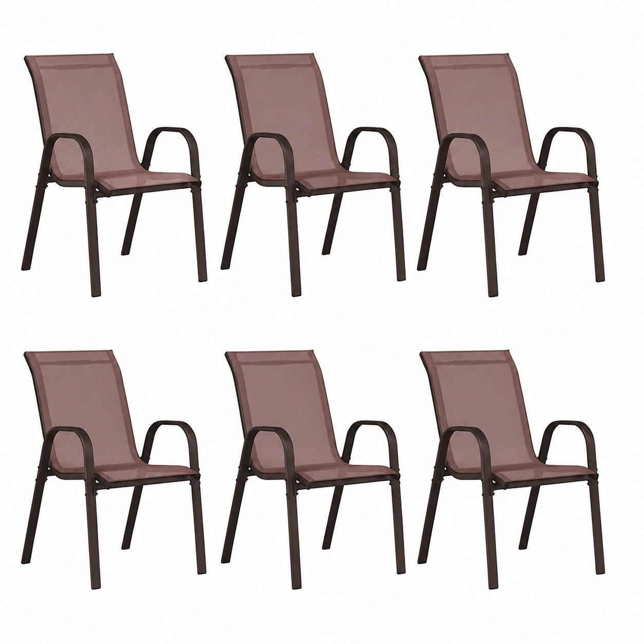 Conjunto de 6 Sillas Apilables de Jardín de Textileno Marrón para Exterior