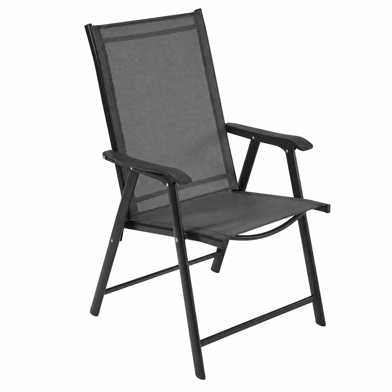 Juego de 2 Sillas Plegables para Exterior con Reposabrazos, Metal y Textilene, Soporta 150kg, Negro