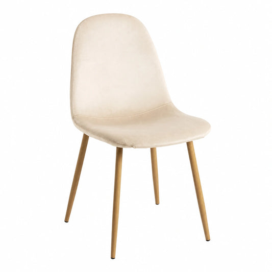 Silla de Comedor Teok de Terciopelo Beige para Elegancia en el Hogar