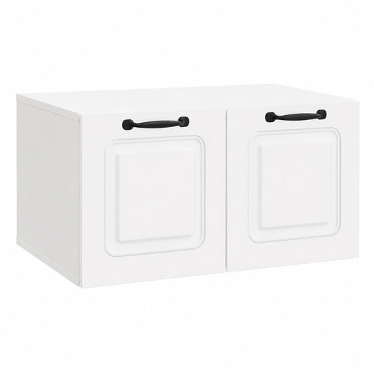 Unidad de TV flotante de madera blanca brillante, 59,5x41x30 cm, 2 puertas y amplio espacio para salón