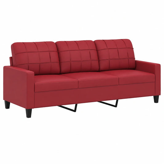 Sofá 3 Plazas Piel Sintética Rojo Vino 180 cm