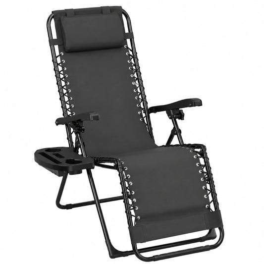 Silla Reclinable Plegable para Exterior con Cojín y Bandeja Lateral