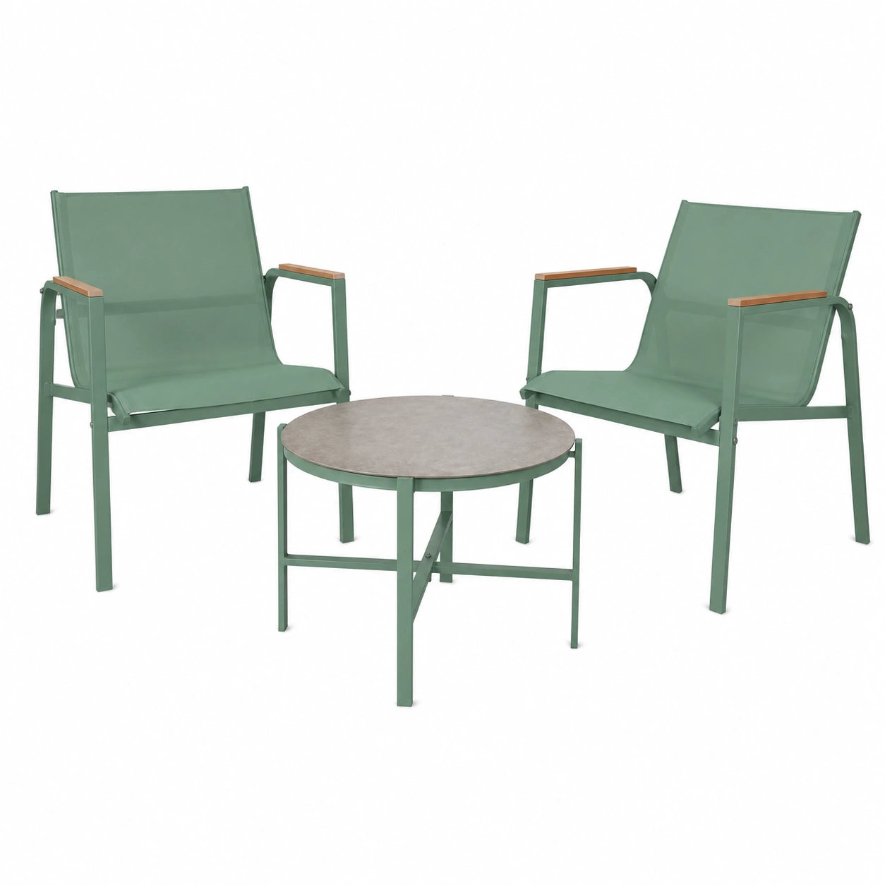 Set de Jardín de 3 Piezas: 2 Sillones y Mesa de Acero Verde, Ideal para Exterior