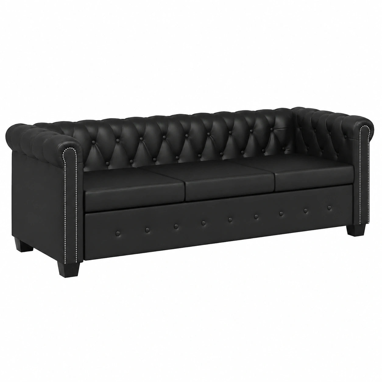 Sofá Chesterfield Negro 3 Plazas Cuero Sintético vidaXL