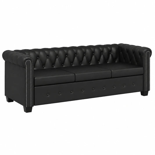 Sofá Chesterfield Negro 3 Plazas Cuero Sintético vidaXL
