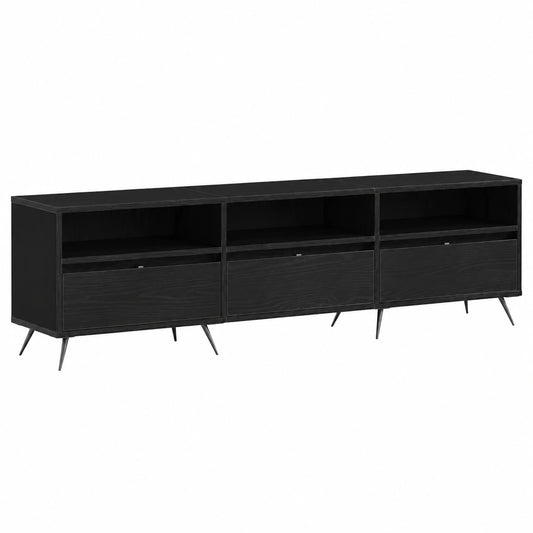 Mesa de TV moderna en madera negra con 3 puertas y estantes, 150 x 30 x 44,5 cm, ideal para salón y área de juegos