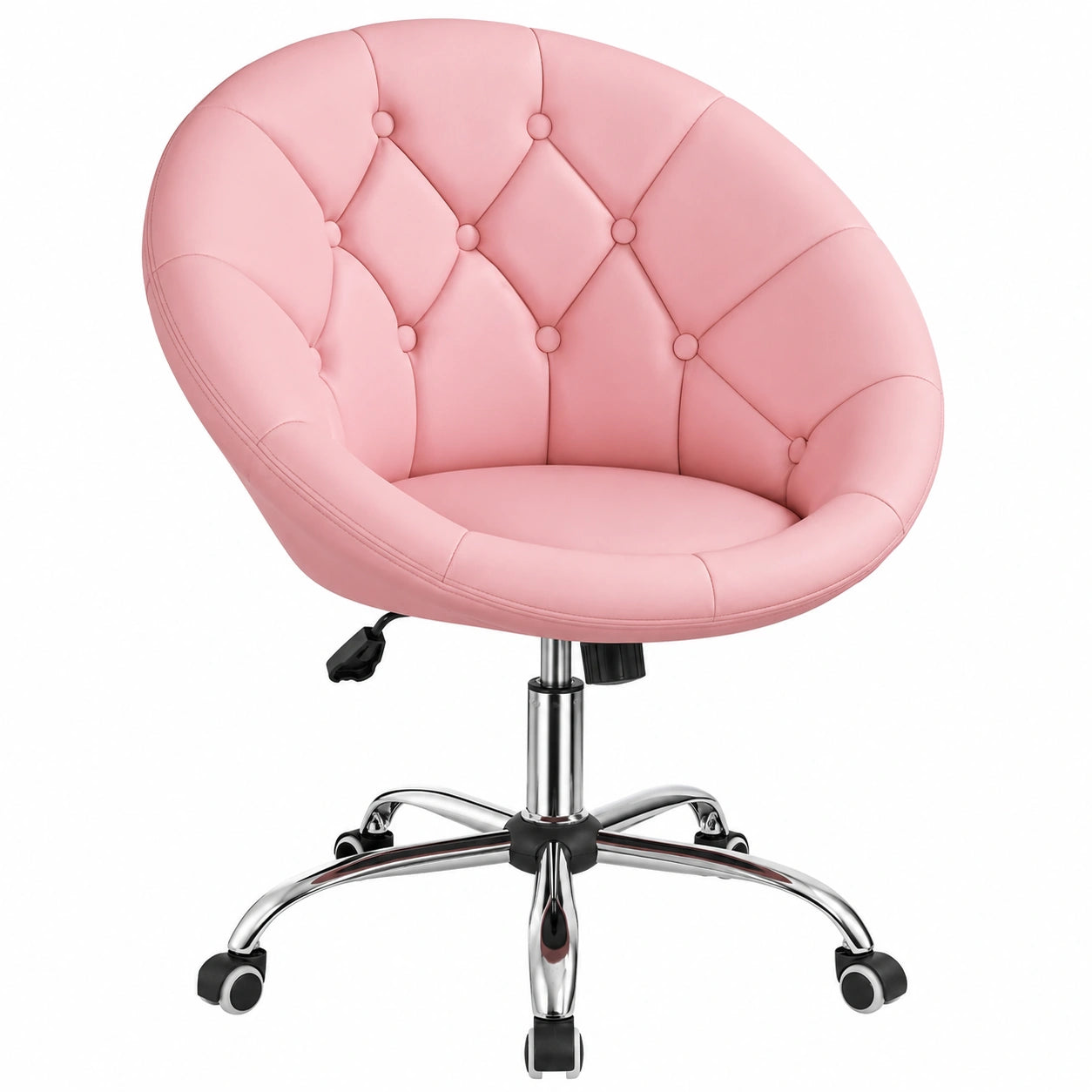 Silla de Oficina Ergonómica de Piel Sintética Rosa con Ruedas