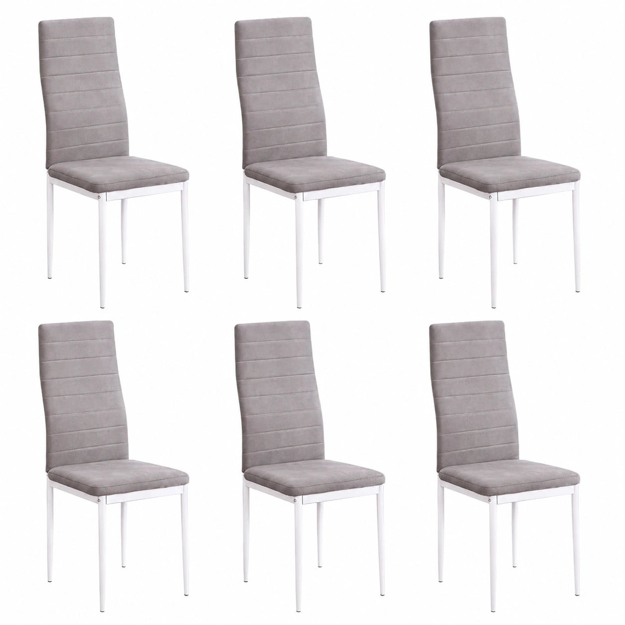 Juego de 6 Sillas de Comedor Eleganza - Asiento Acolchado Gris - Patas Metálicas Blancas - Estilo Moderno