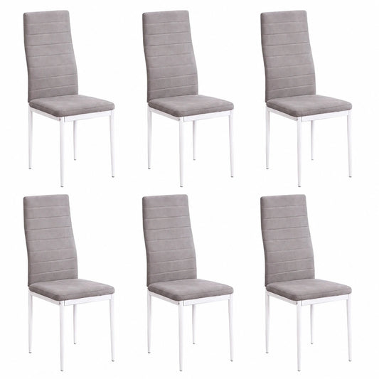 Juego de 6 Sillas de Comedor Eleganza - Asiento Acolchado Gris - Patas Metálicas Blancas - Estilo Moderno