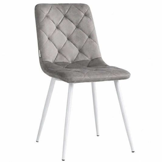 Conjunto de 4 Sillas de Comedor Grises Acolchadas con Patas Blancas, Diseño Moderno Ergonómico
