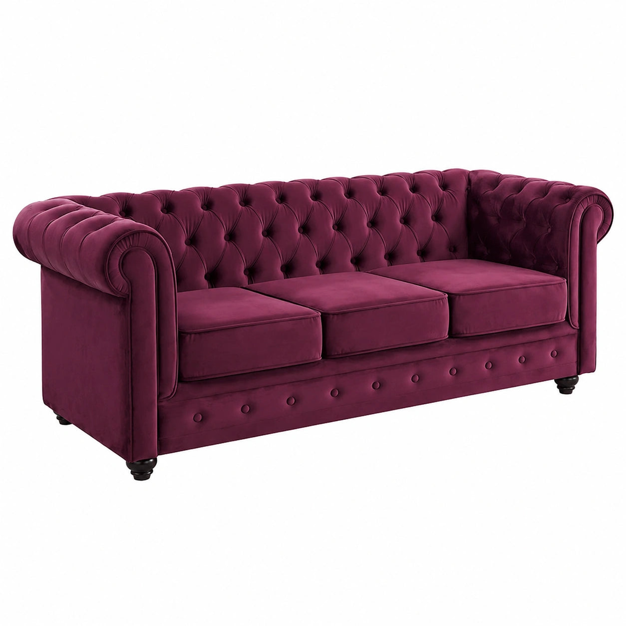 Sofá Chesterfield de 3 plazas en terciopelo ciruela - Confort y estilo