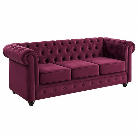 Sofá Chesterfield de 3 plazas en terciopelo ciruela - Confort y estilo