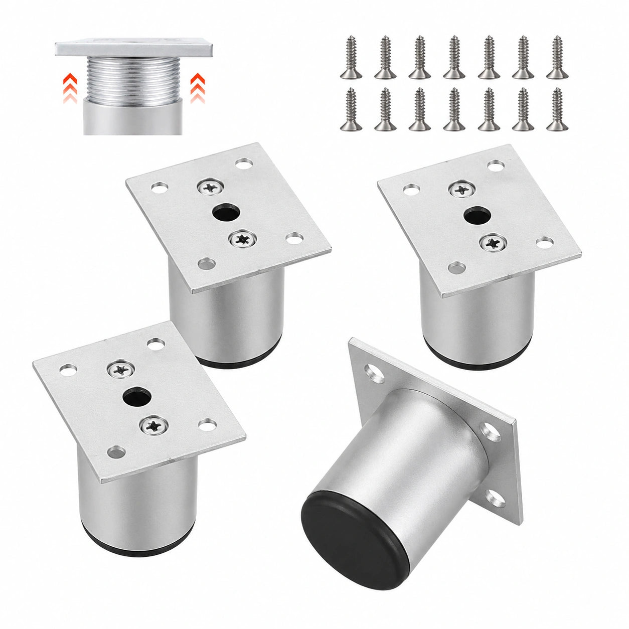 Patas Ajustables de Aluminio para Muebles de 4 cm, Juego de 16 Unidades