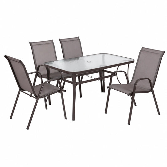 Conjunto de Jardín LOLAhome: Mesa de Acero y Cristal 150 cm + 4 Sillas de Textileno Antracita Resistentes