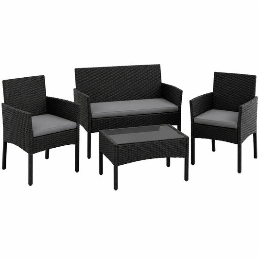 Conjunto de Muebles de Jardín de Ratán de 4 Piezas con Sofá y Cojines