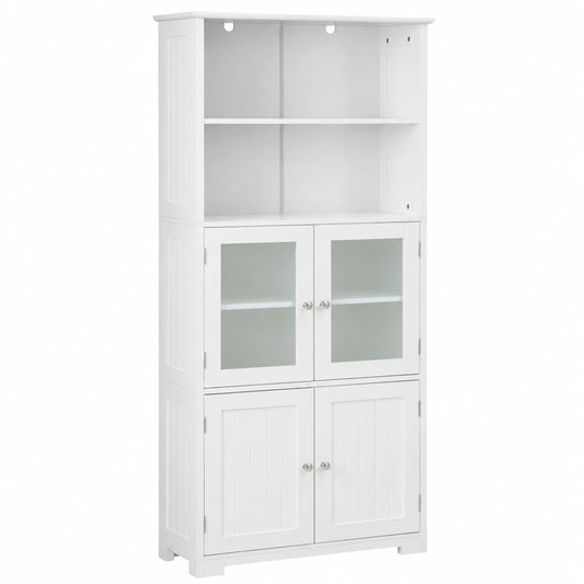 Armario Alto de Almacenamiento GIANTEX, Gabinete con Puerta y Estantes Ajustables para Baño, Cocina y Sala, 60x30x163 cm, Blanco