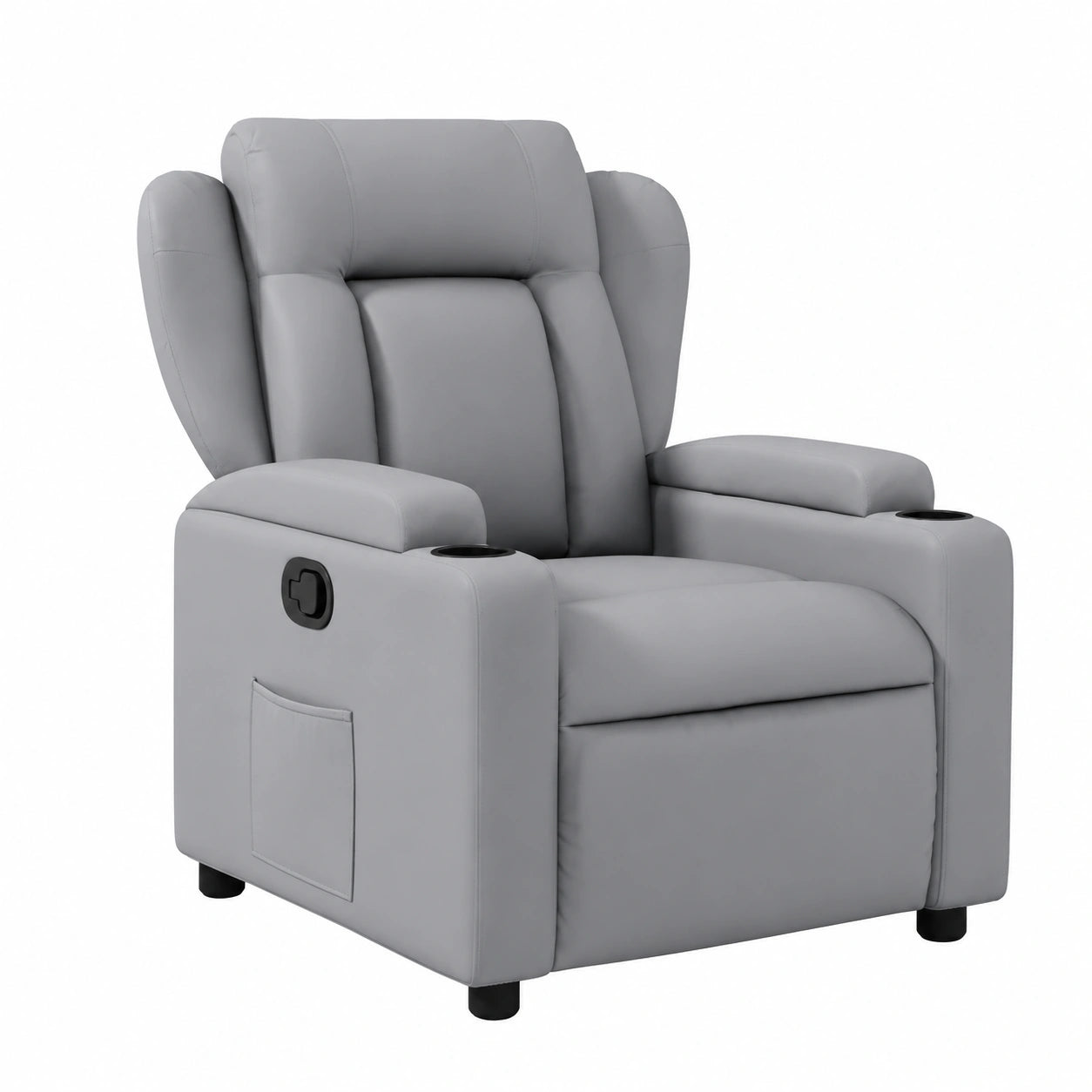 Sillón de Masaje Reclinable Eléctrico de Cuero Sintético con Portavasos y Bolsillo, Color Gris