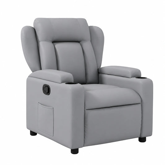 Sillón de Masaje Reclinable Eléctrico de Cuero Sintético con Portavasos y Bolsillo, Color Gris