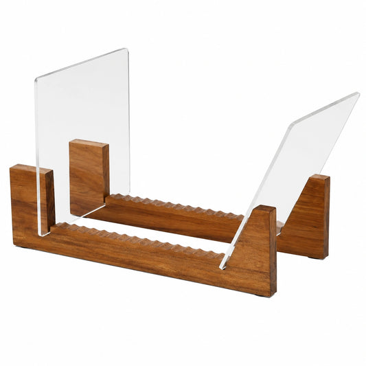Estantería de Madera para Vinilos con Soporte Acrílico, Diseño Elegante, Capacidad para 50 Álbumes, Color Marrón