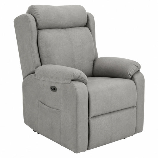 Sillón Relax Eléctrico Reclinable con Puerto USB y Tapizado Lavable, Madera de Pino, Color Gris