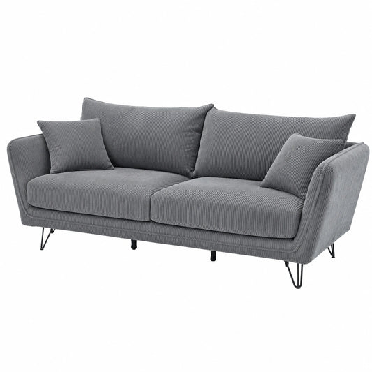 Sofá de 3 Plazas de Pana Gris con Patas Metálicas 204 cm - KaYu