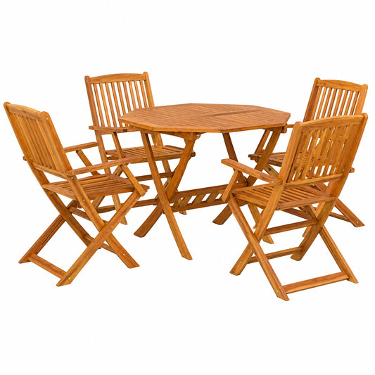 Conjunto de Comedor Exterior 5 Piezas de Madera de Acacia con Sillas Reposabrazos y Mesa Plegable