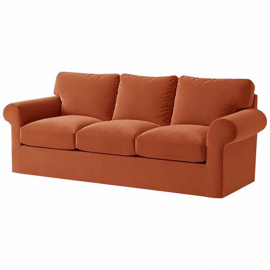 Cubre Sofá de Terciopelo para Ektorp 1/2/3/4 Plazas con Cojines Separados, Fundas Elásticas (Naranja, 3 Plazas 7 Piezas)